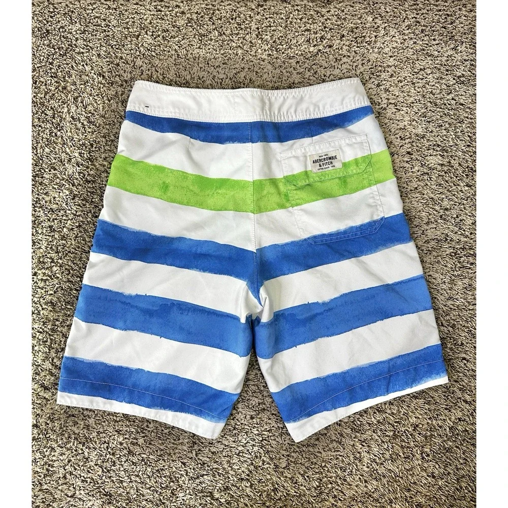 Abercrombie & Fitch Men's Size Small Blue Green White Striped Swim Board Shorts